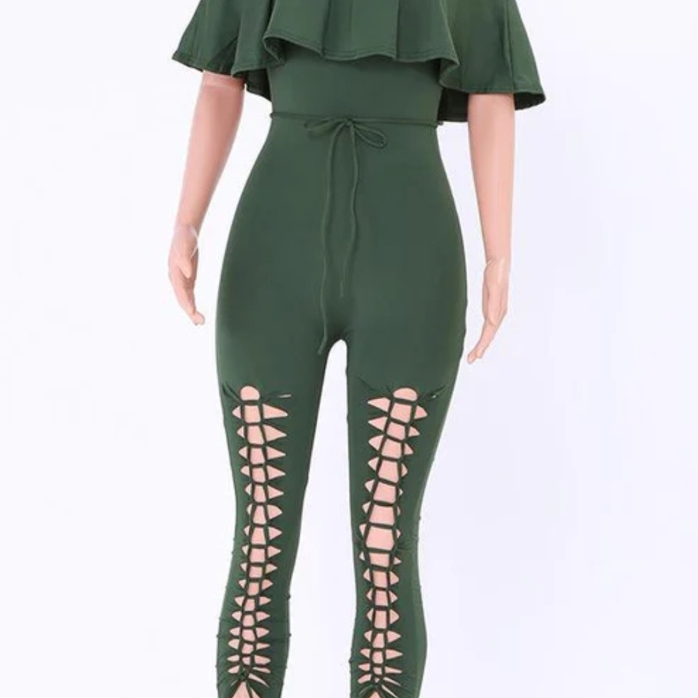 Elegant Dark Green Lace-Up Jumpsuit